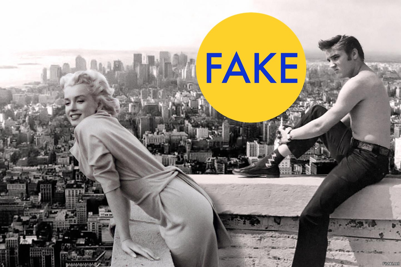 A photoshopped composite of Marilyn Monroe and Elvis Presley